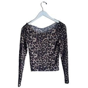 Manfinity Leopard Print Mesh Log Sleeve Top Festival Going Out Sheer size XS